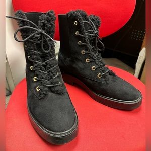 Stuart Weitzman Lace Up Suede Combat Boots Size 8 Black, will fit 7.5-8